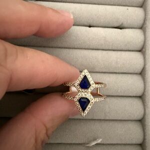 Dazzling Blue and Gold Double Triangle Ring